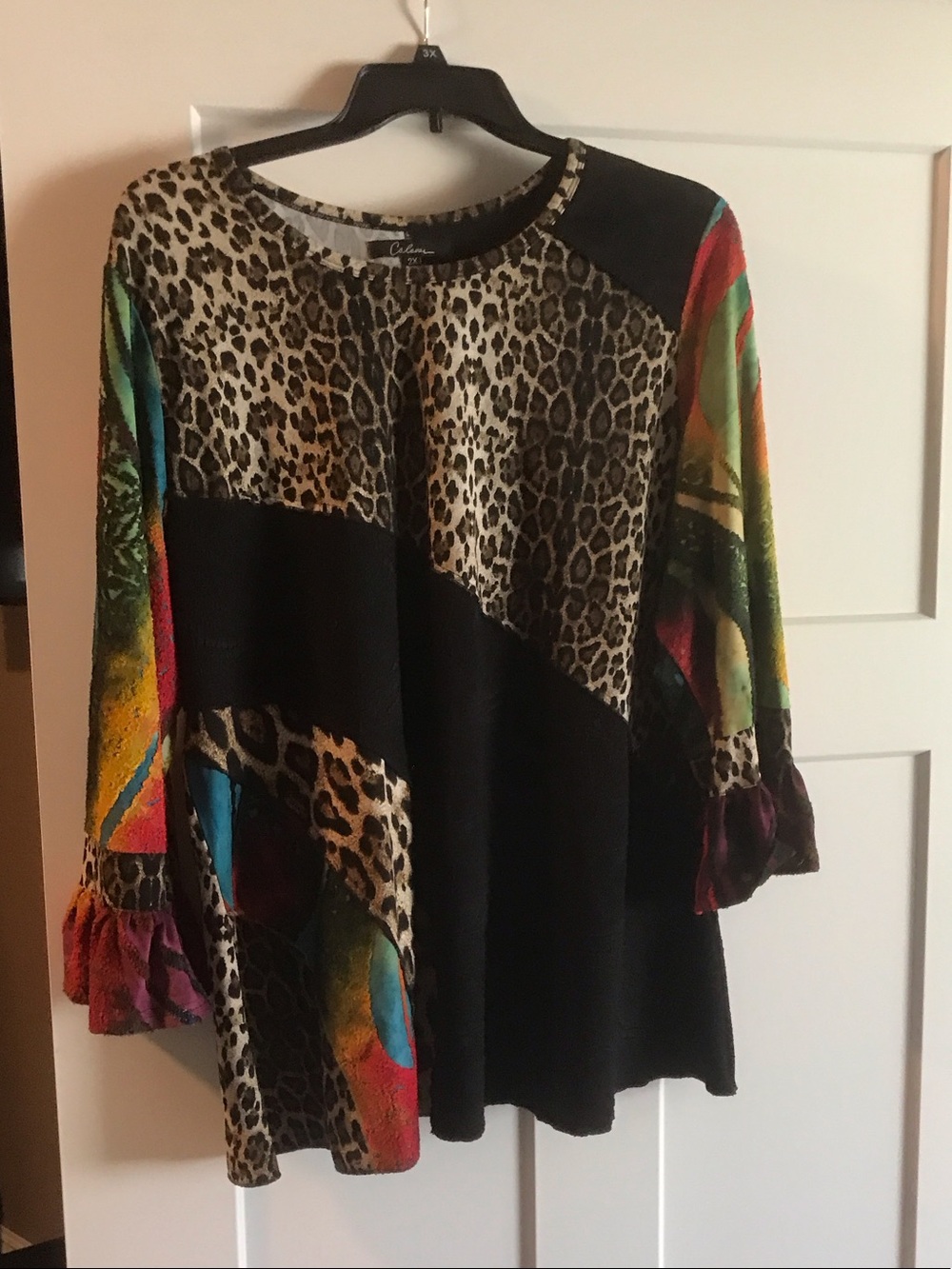 Leopard Patchwork Black Tunic with Colorful Sleeves